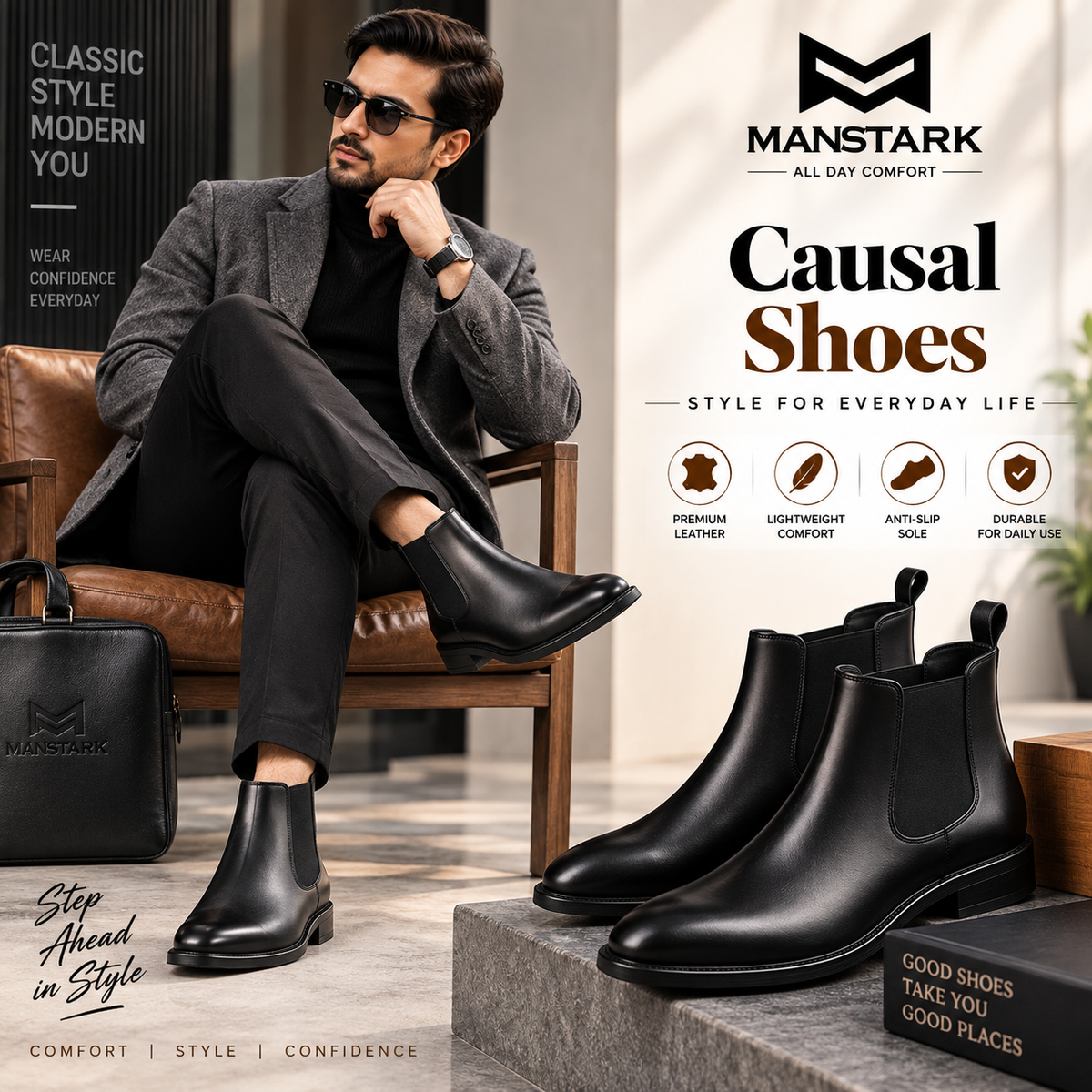 Manstark Premium Genuine Leather Casual Chelsea Boots for Men - All Day Comfort-