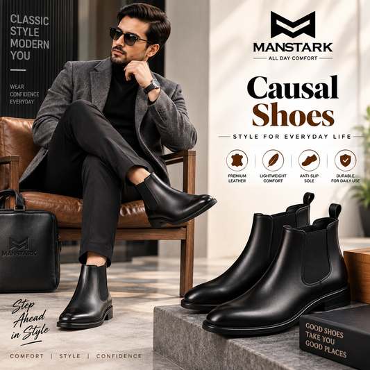 Manstark Premium Genuine Leather Casual Chelsea Boots for Men - All Day Comfort-