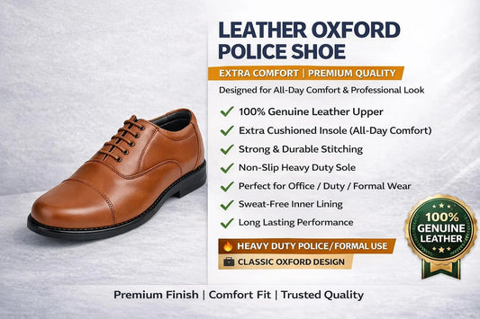 Manstark Premium 100% Genuine Leather Oxford Police Shoes for Men – Formal Duty Footwear with Anti-Slip Sole & Superior All-Day Comfort