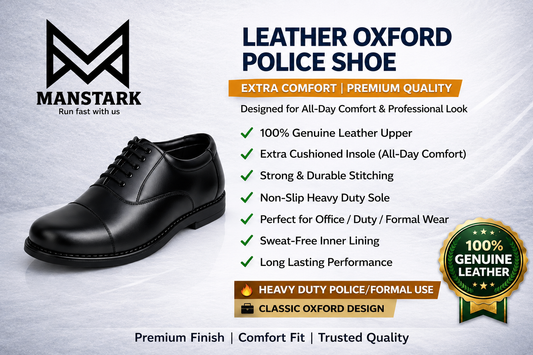 Manstark Premium 100% Genuine Leather Oxford Police Shoes for Men – Formal Duty Footwear with Anti-Slip Sole & Superior All-Day Comfort