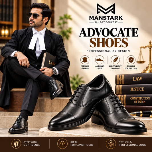 Manstark Advocate Oxford Shoes for Men – Genuine Leather, Anti-Slip Sole