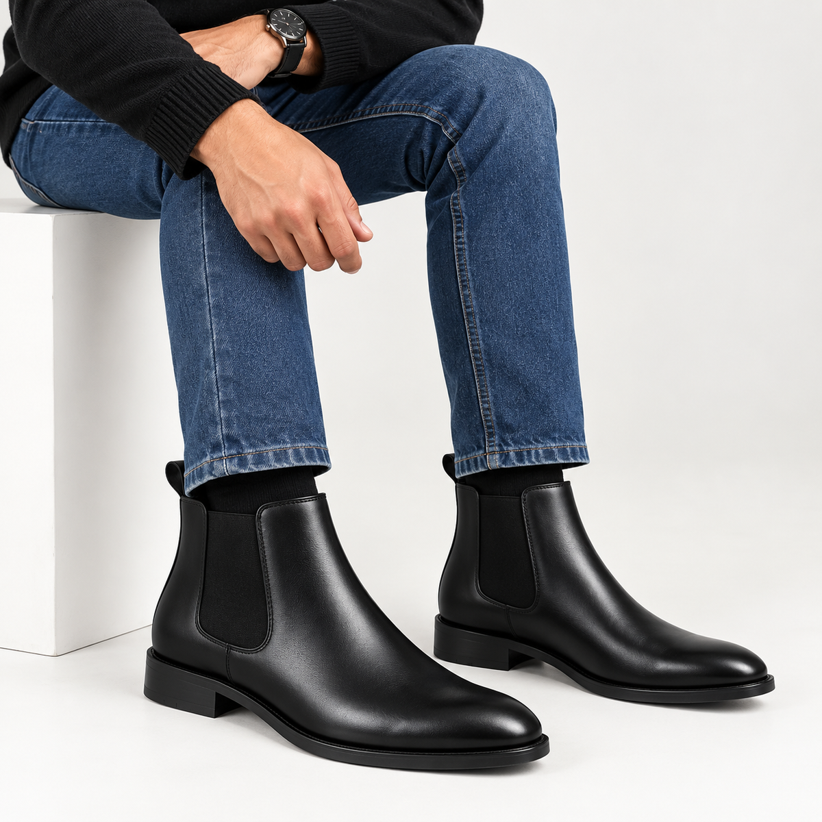 Manstark Premium Genuine Leather Casual Chelsea Boots for Men - All Day Comfort-