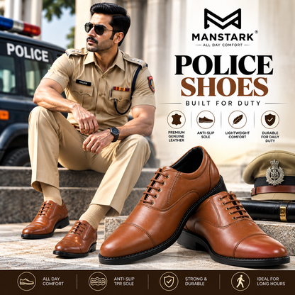 MANSTARK Premium Quality 100% Genuine Leather Oxford Police Shoes for Men – Formal Duty Footwear with Anti-Slip Sole & All-Day Comfort