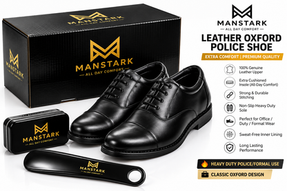 MANSTARK Premium Quality 100% Genuine Leather Oxford Police Shoes for Men – Formal Duty Footwear with Anti-Slip Sole & All-Day Comfort