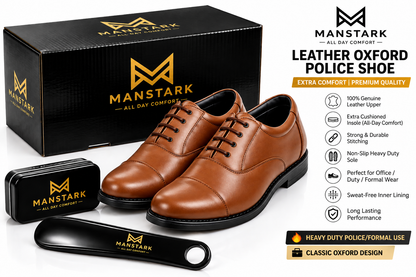 MANSTARK Premium Quality 100% Genuine Leather Oxford Police Shoes for Men – Formal Duty Footwear with Anti-Slip Sole & All-Day Comfort