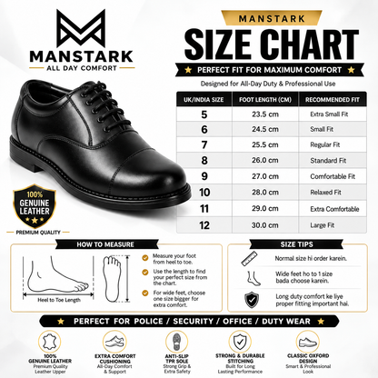 MANSTARK Premium Quality 100% Genuine Leather Oxford Police Shoes for Men – Formal Duty Footwear with Anti-Slip Sole & All-Day Comfort