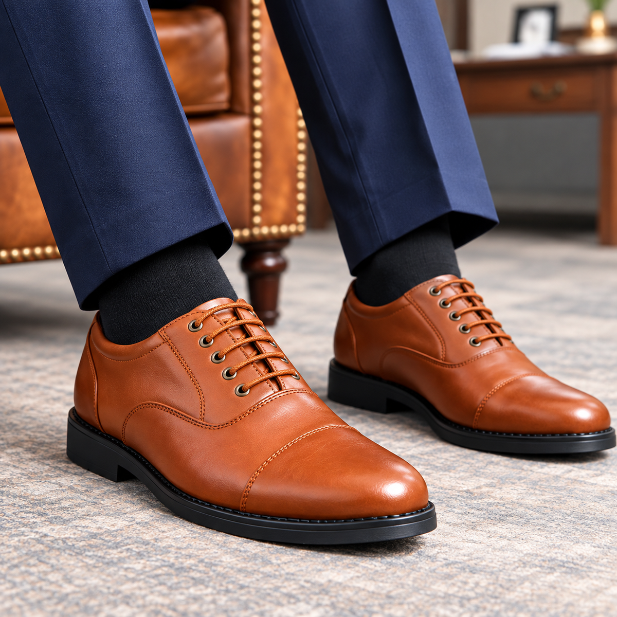 MANSTARK Premium Quality 100% Genuine Leather Oxford Police Shoes for Men – Formal Duty Footwear with Anti-Slip Sole & All-Day Comfort