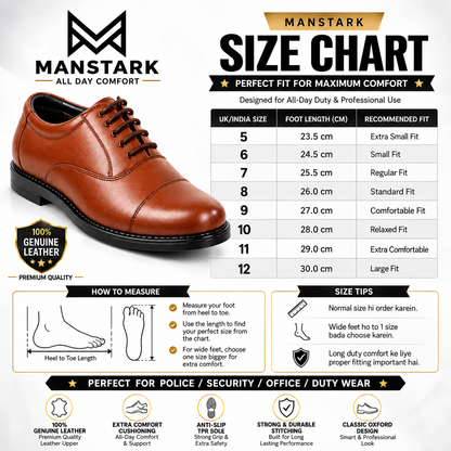 MANSTARK Premium Quality 100% Genuine Leather Oxford Police Shoes for Men – Formal Duty Footwear with Anti-Slip Sole & All-Day Comfort