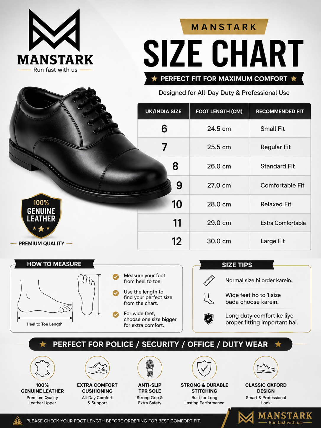 Manstark Premium 100% Genuine Leather Oxford Advocate Shoes for Men – Formal Duty Footwear with Anti-Slip Sole & Superior All-Day Comfort -